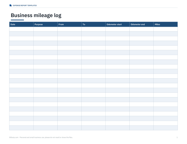 Preview of Printable Mileage Log