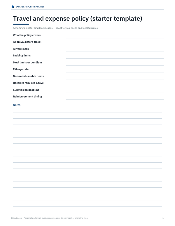 Preview of Travel and Expense Policy Template