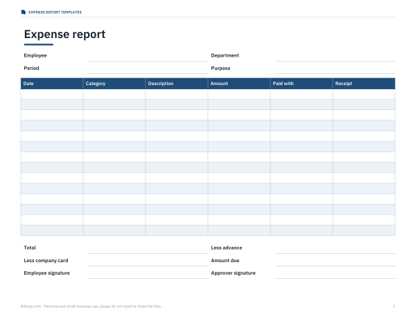 Preview of Printable Expense Report Template
