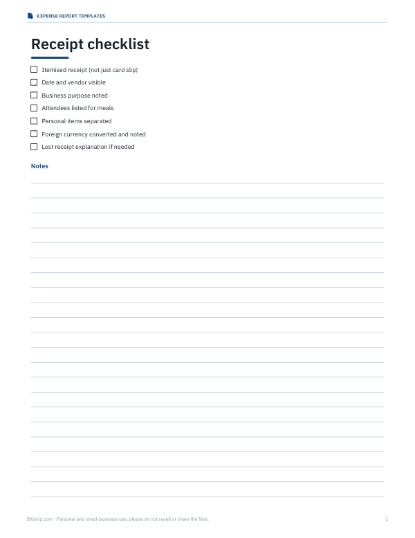 Preview of Printable Receipt Checklist